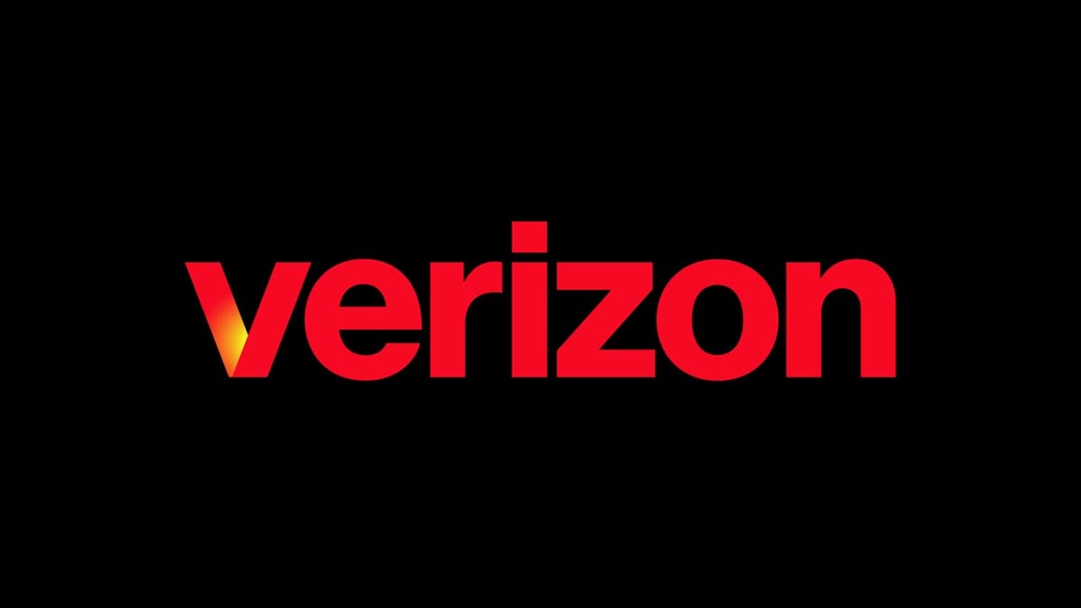 The word "verizon" is written in bold red lowercase letters on a black background, with a yellow-orange accent on the left side of the "v".