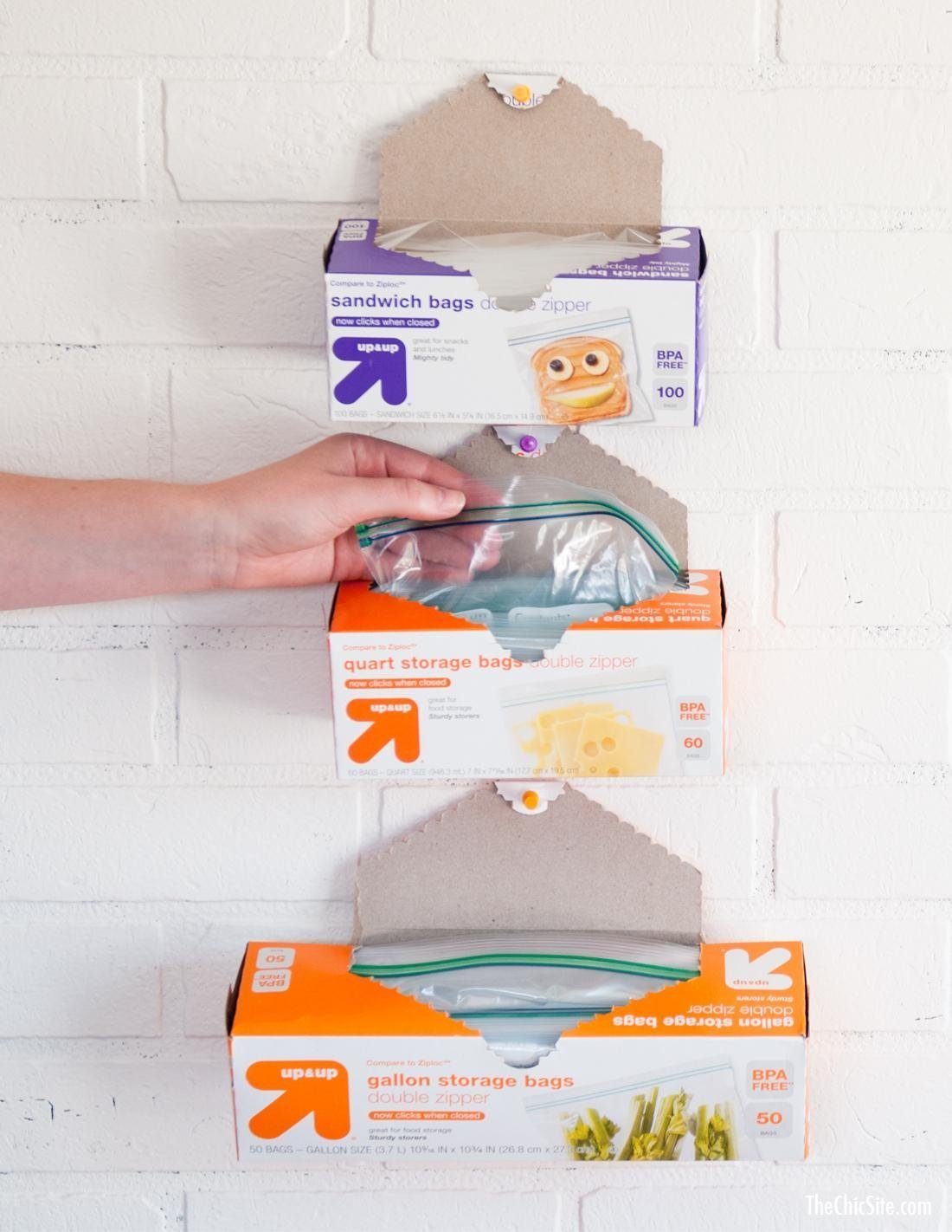 PIN SANDWICH BAGS TO THE INSIDE OF YOUR PANTRY