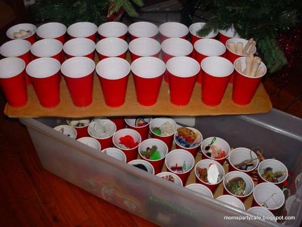 USE PLASTIC CUPS TO STORE CHRISTMAS ORNAMENTS