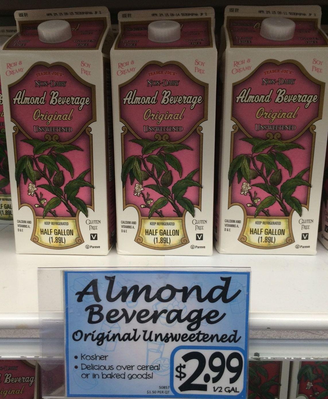 CHEAPER AT TRADER JOE'S: ORGANIC ALMOND MILK