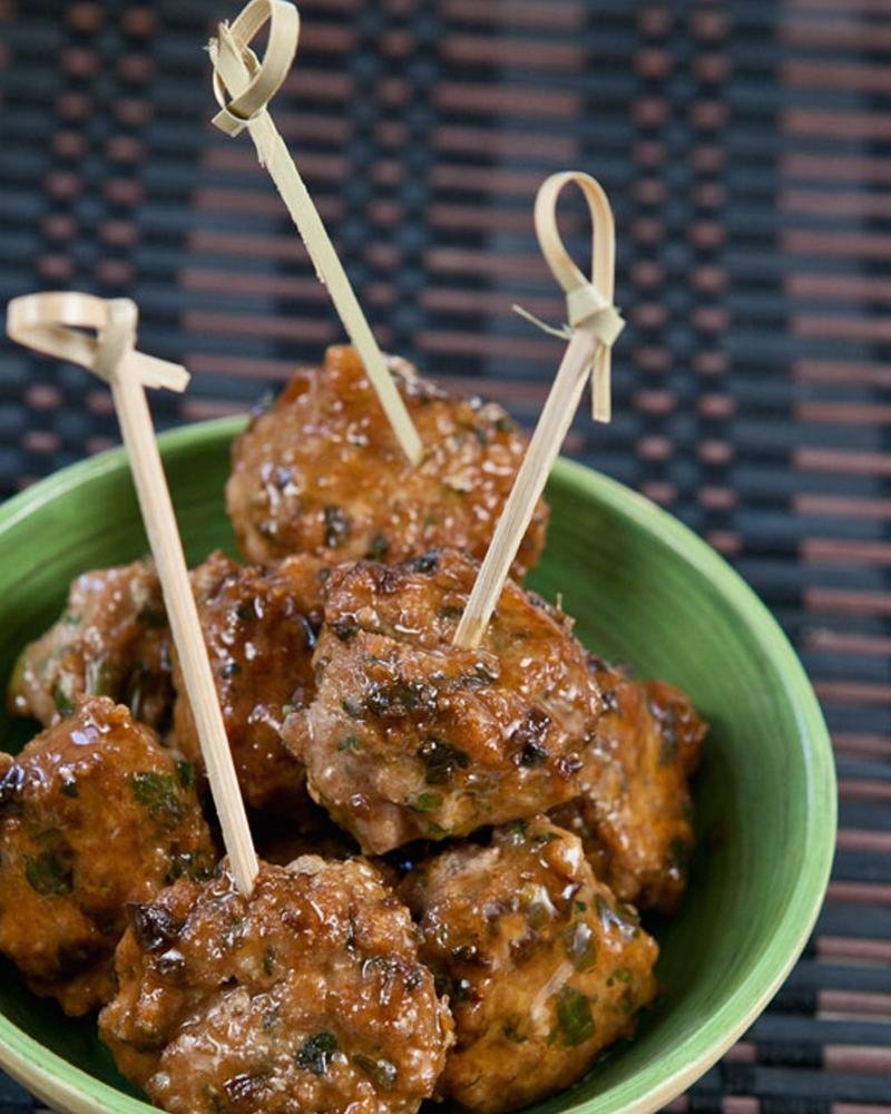 GLAZED CHICKEN MEATBALLS WITH ISRAELI SALAD