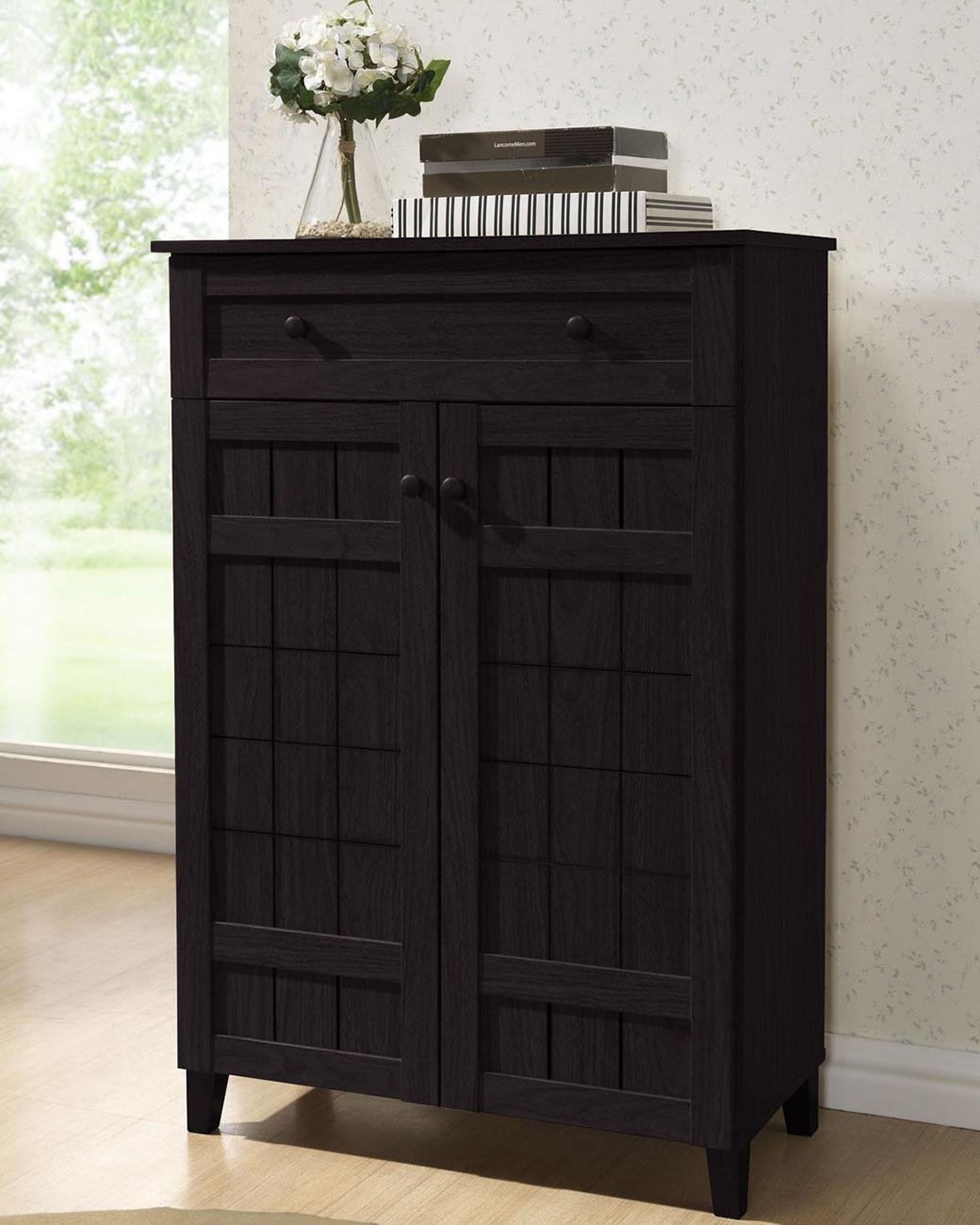 68% OFF BAXTON STUDIO GLIDDEN DARK BROWN WOOD TALL MODERN SHOE CABINET FROM OVERSTOCK