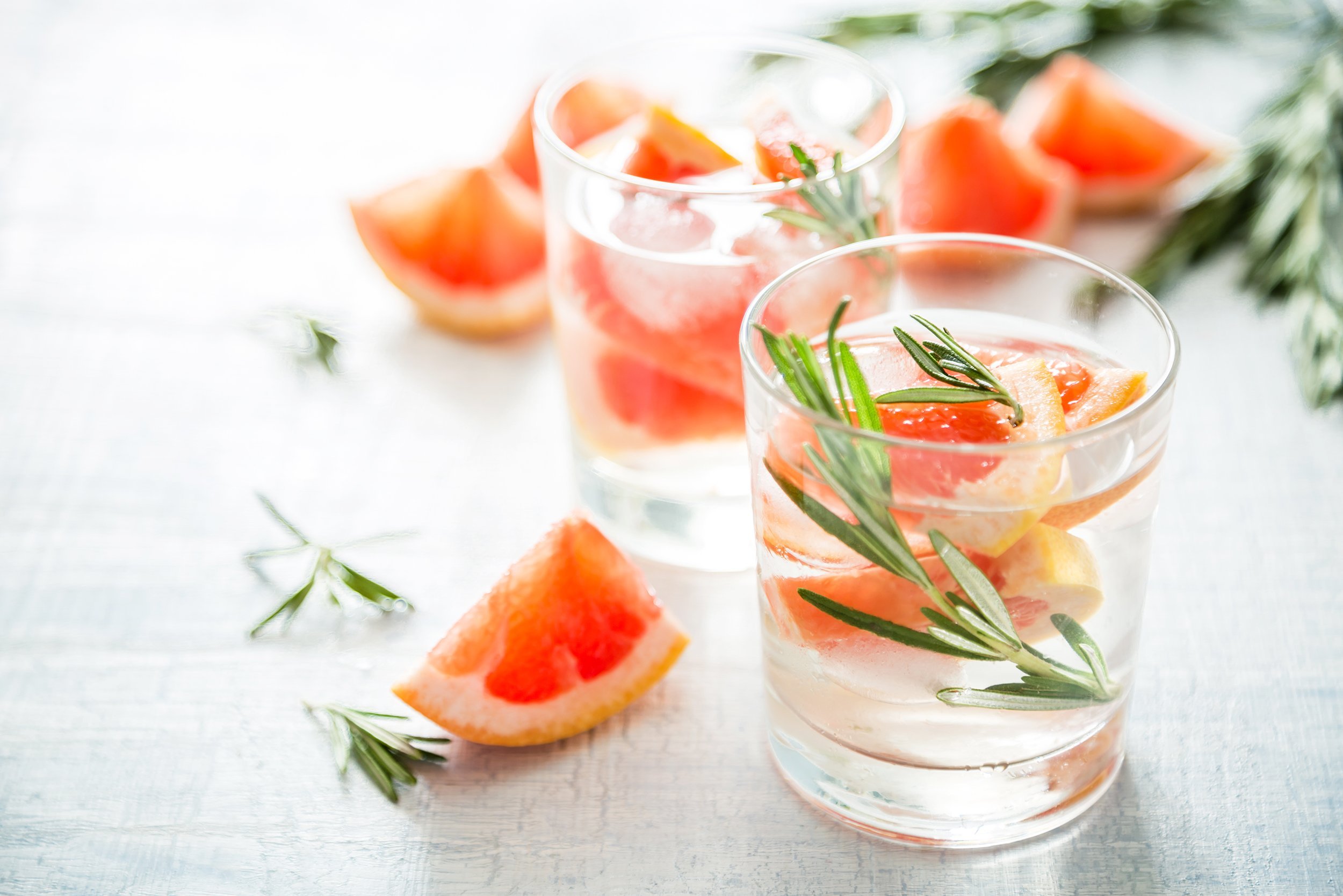 water infused with grapefruit and rosemary