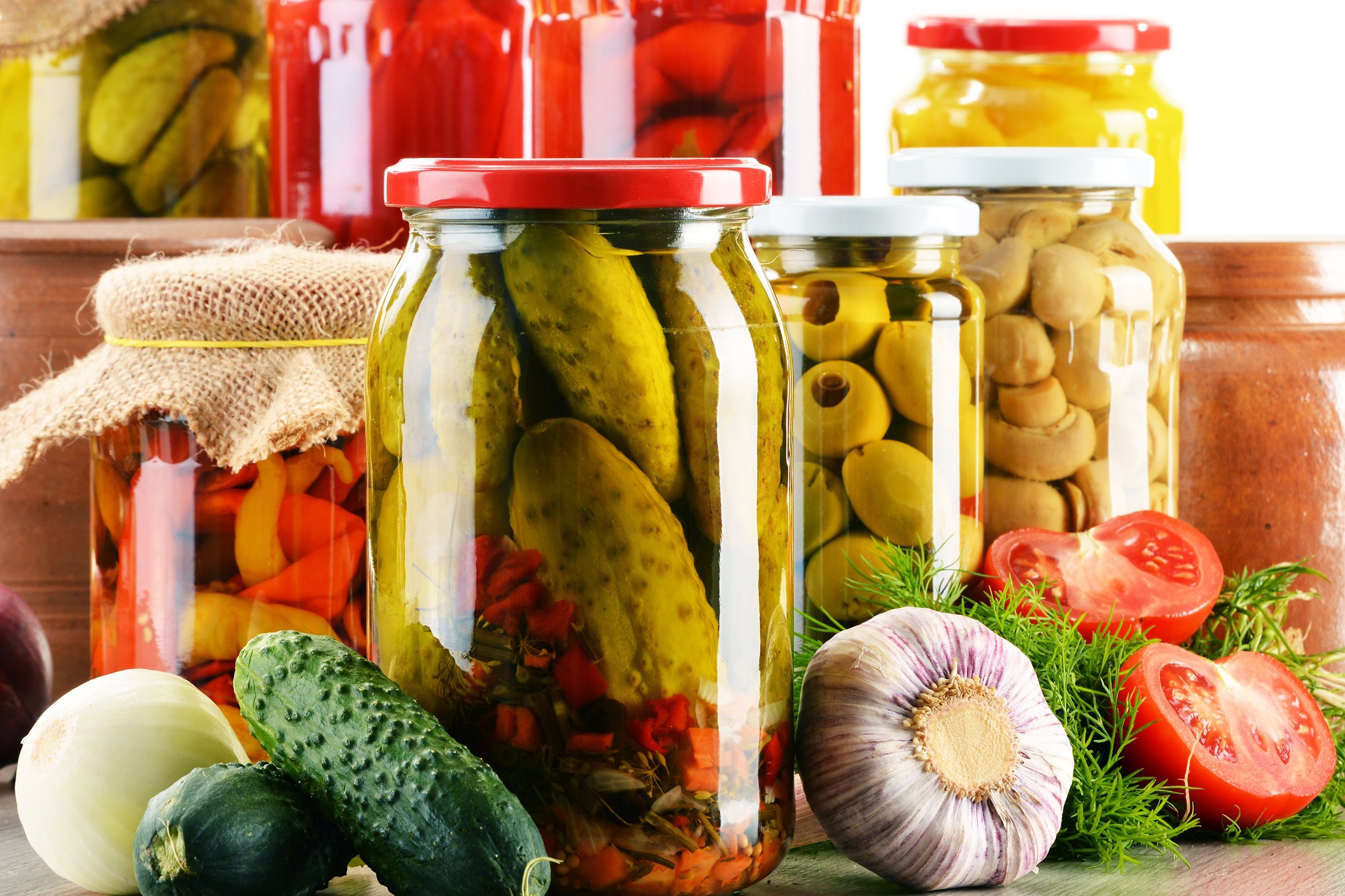 jars of marinated vegetables