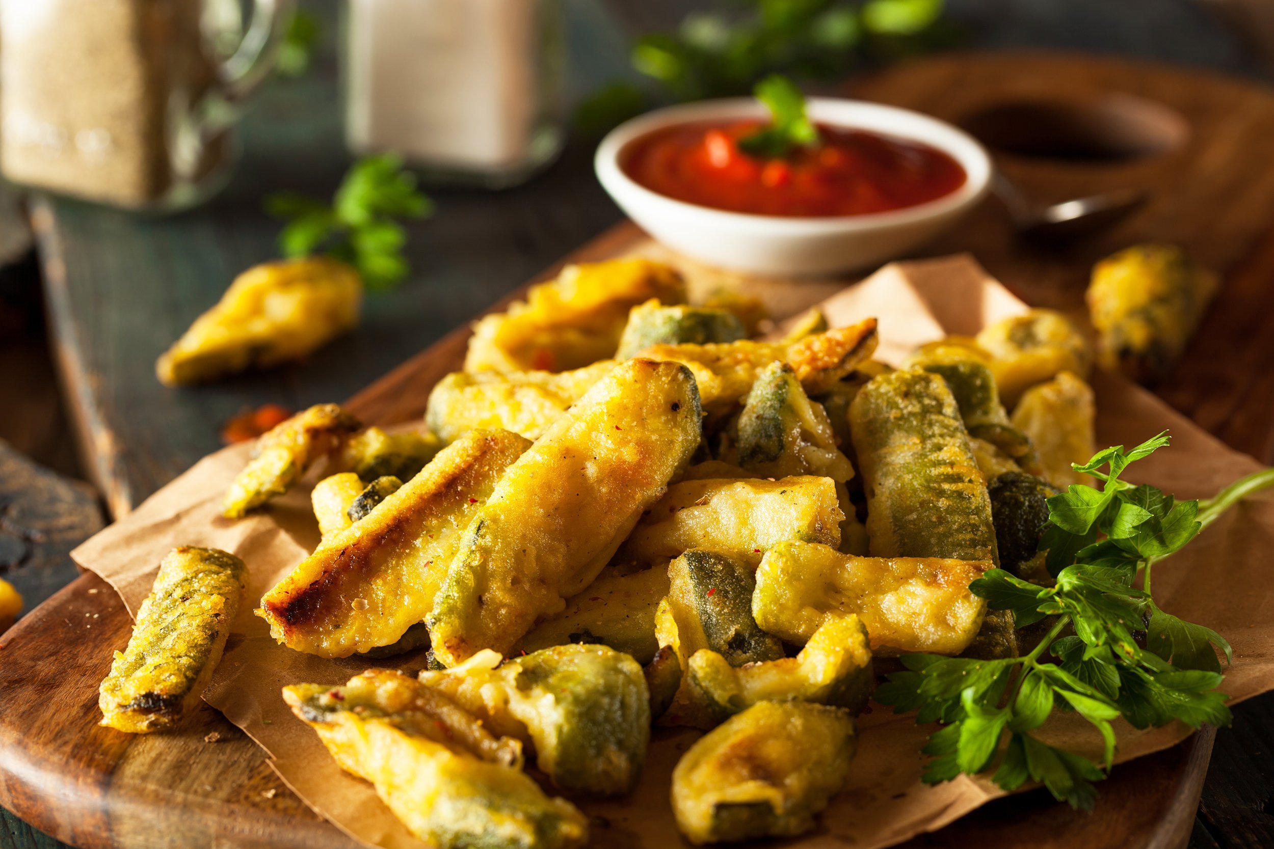 homemade fried zucchini fries with marinara sauce