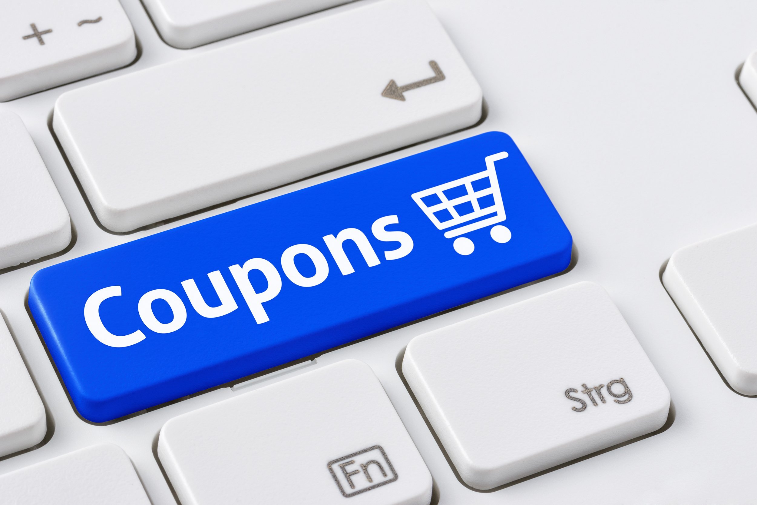 keyboard with a blue coupon button