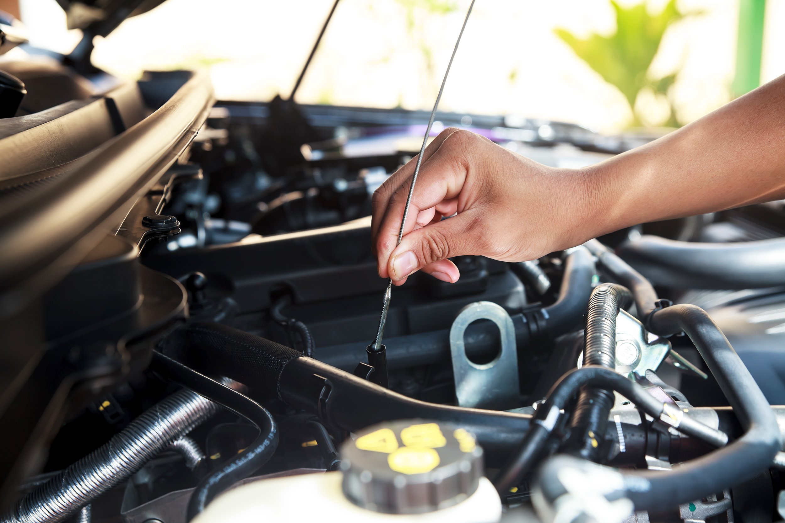 mechanic checking oil