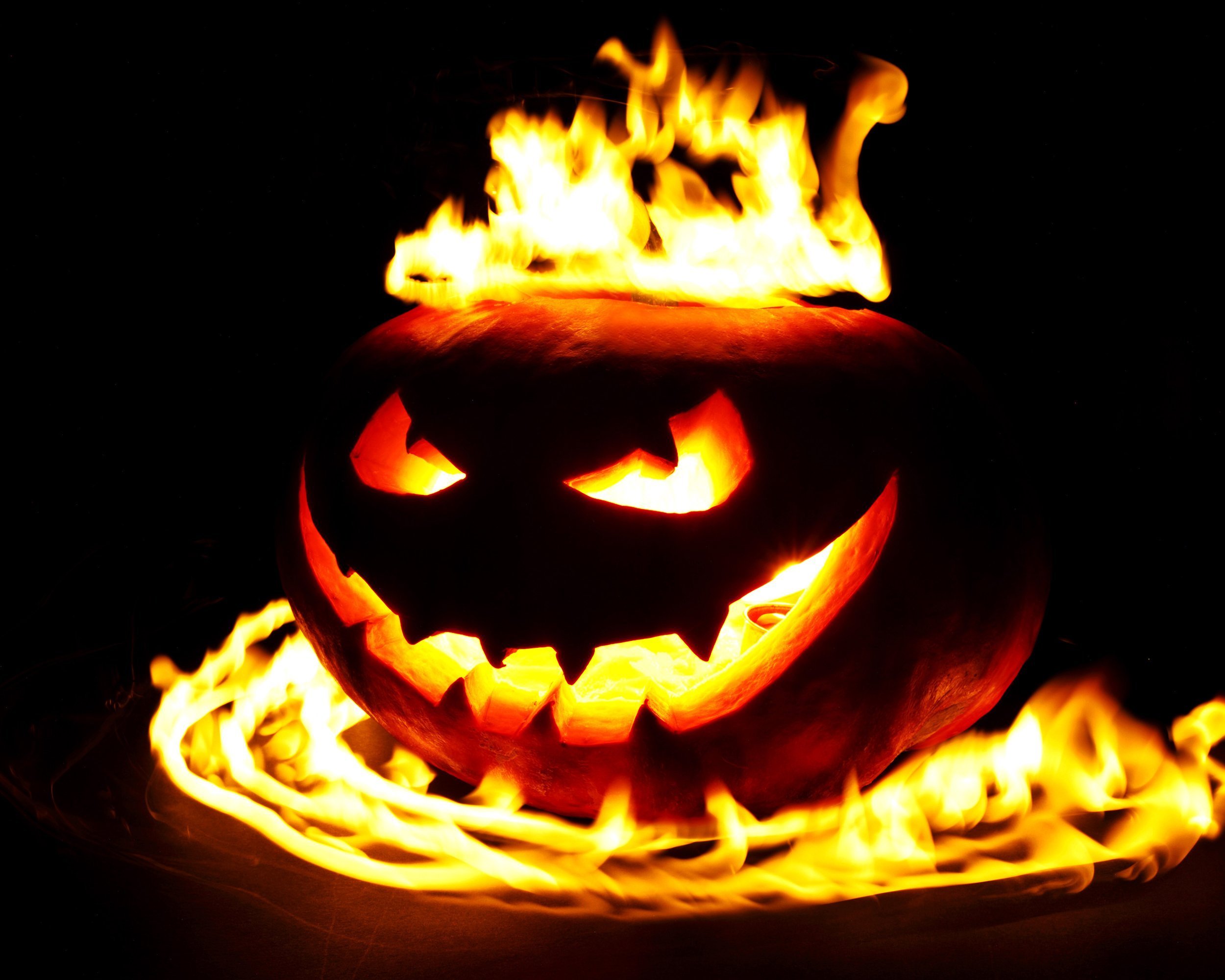 burning halloween pumpkin
