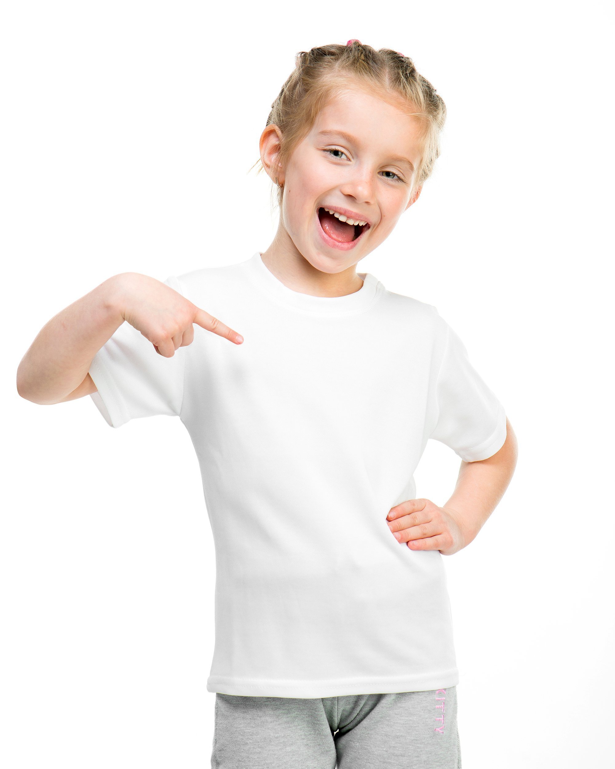 little girl in a white t-shirt