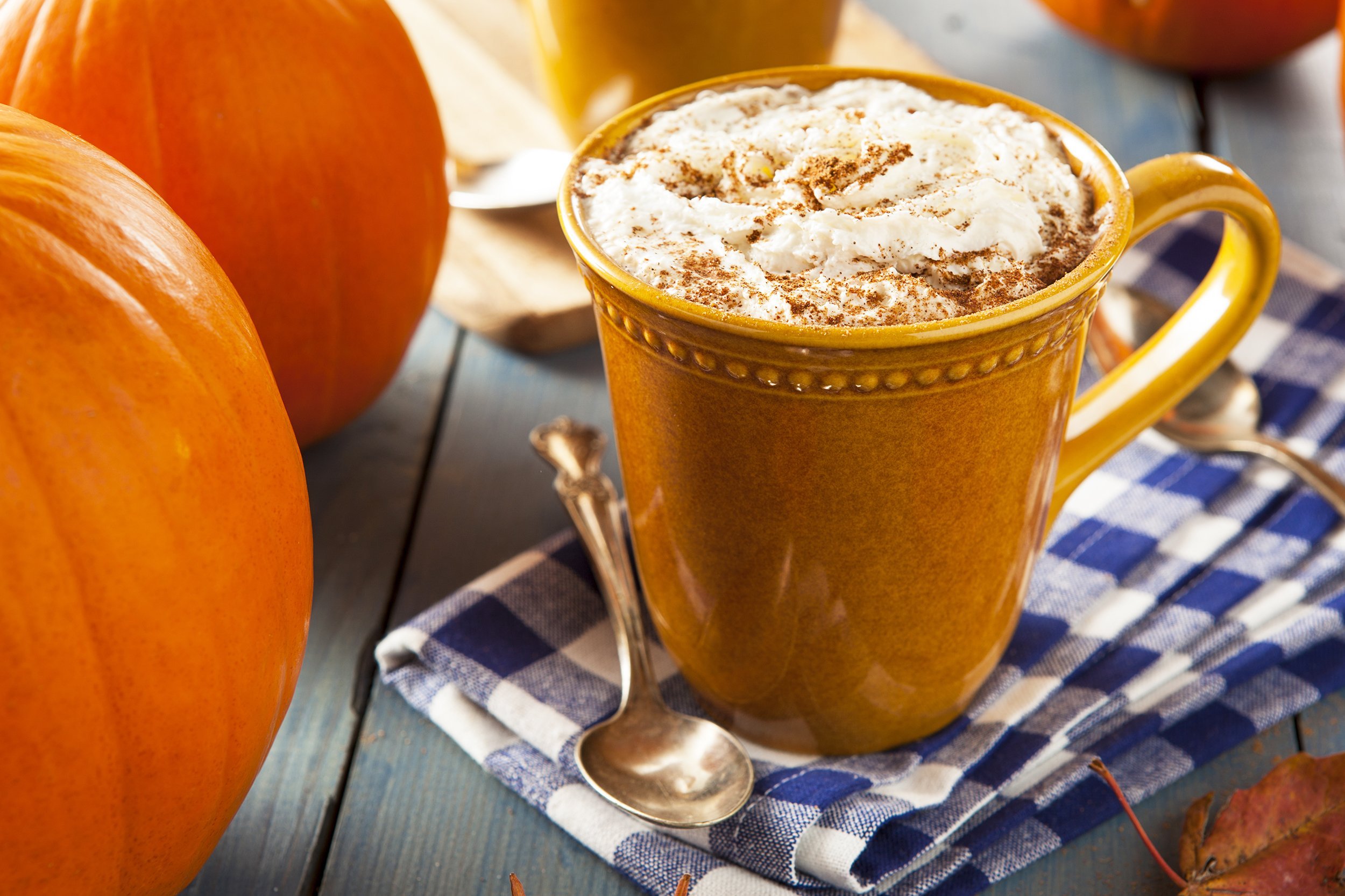 autumn pumpkin spice latte with milk and cream