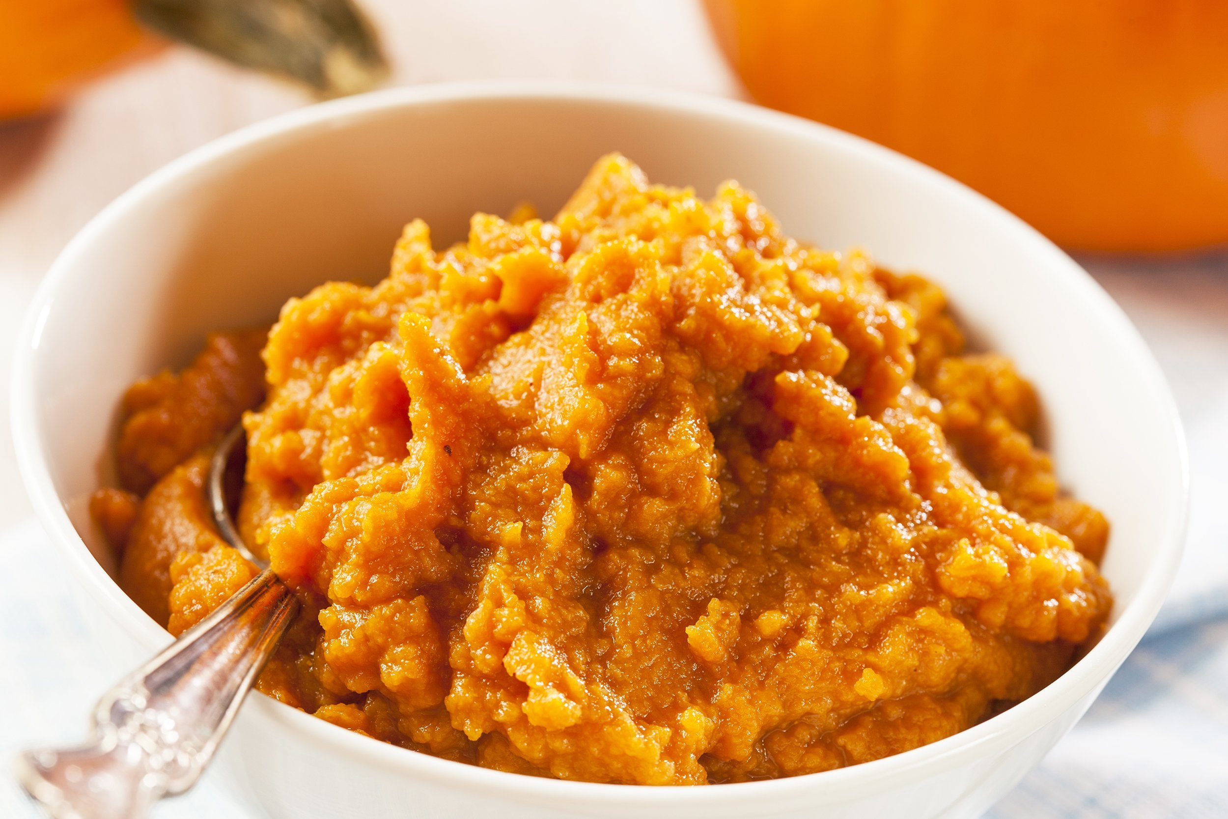 pumpkin puree in white bowl