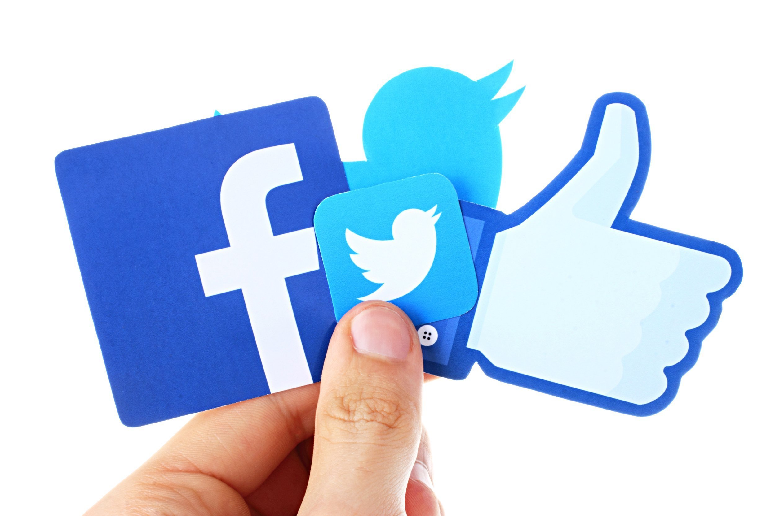 Facebook and Twitter icons in hand