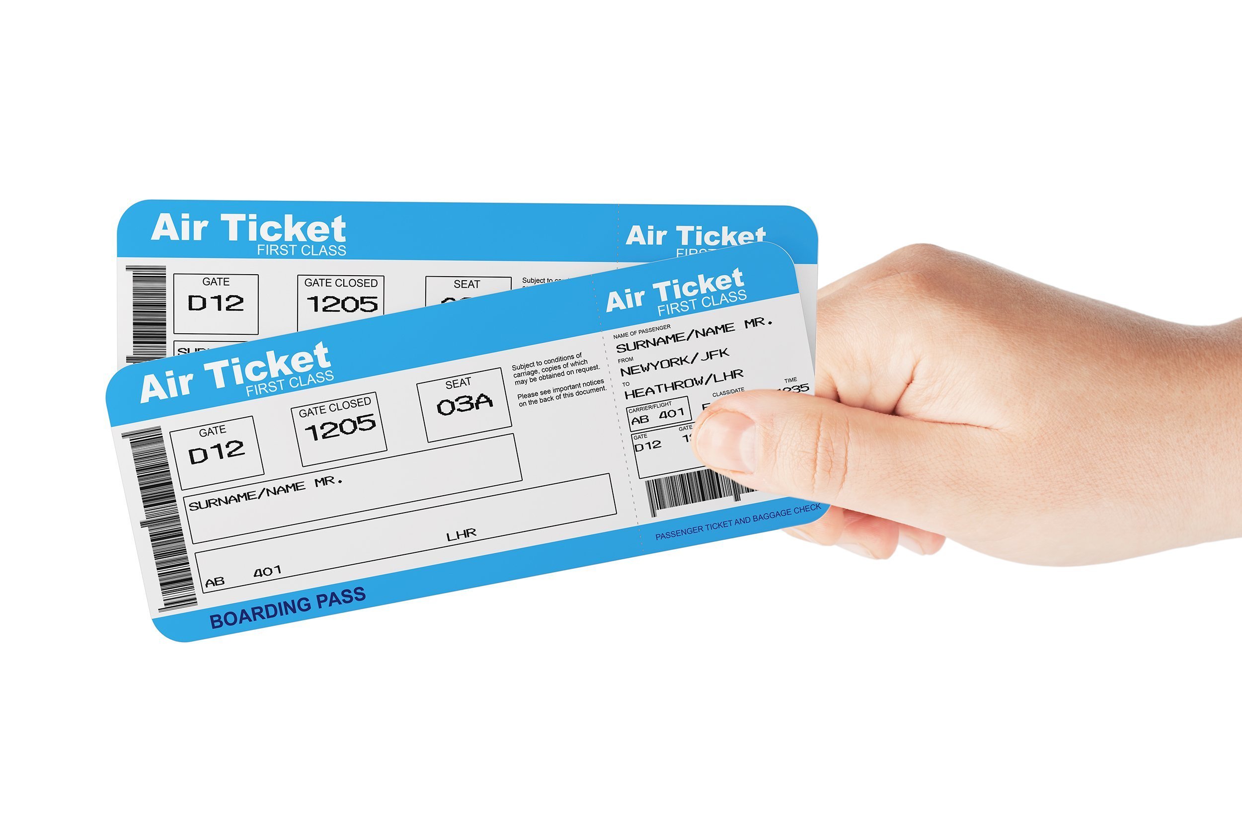 hand holding two air plane tickets