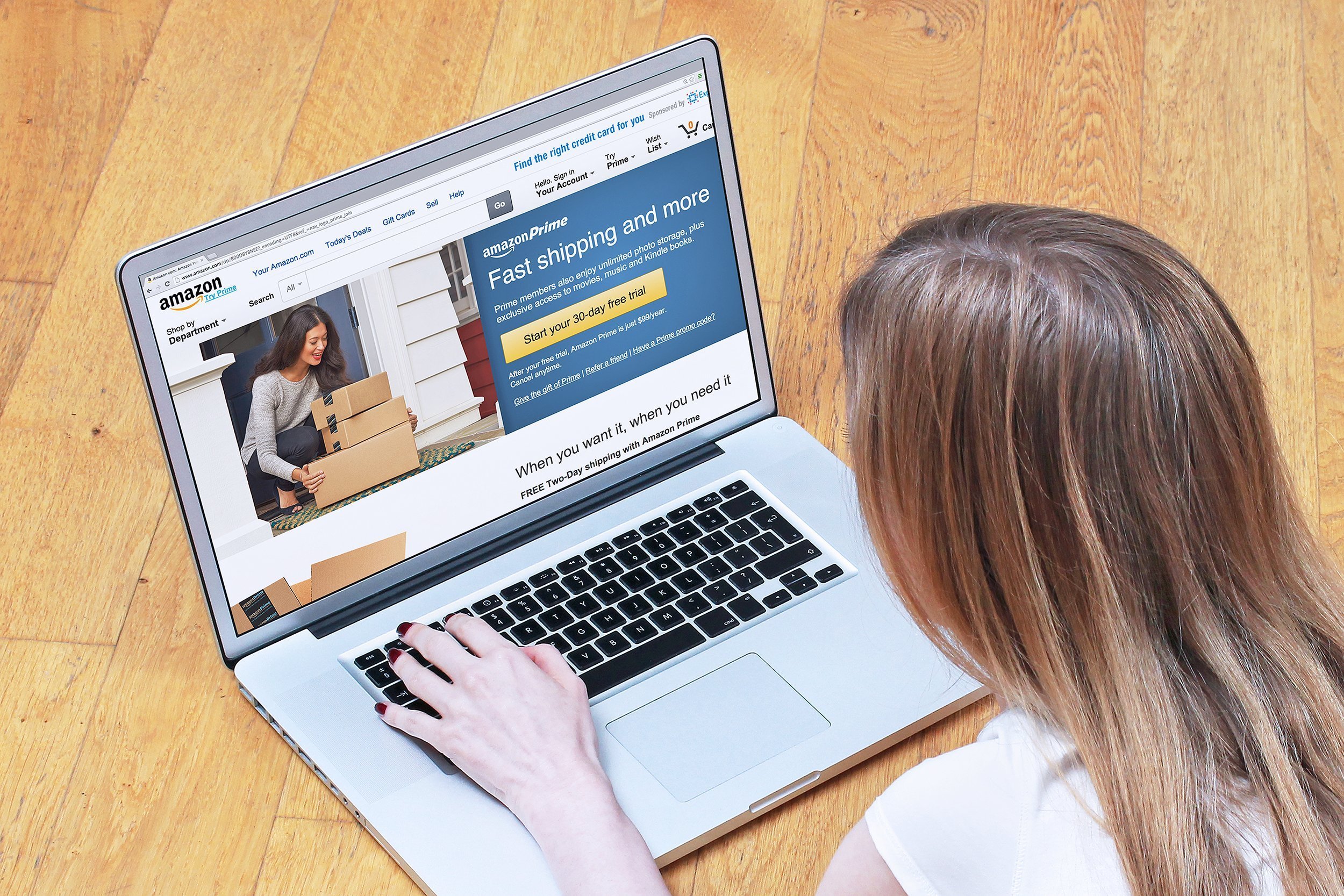 woman signing up for Amazon Prime on online shopping site