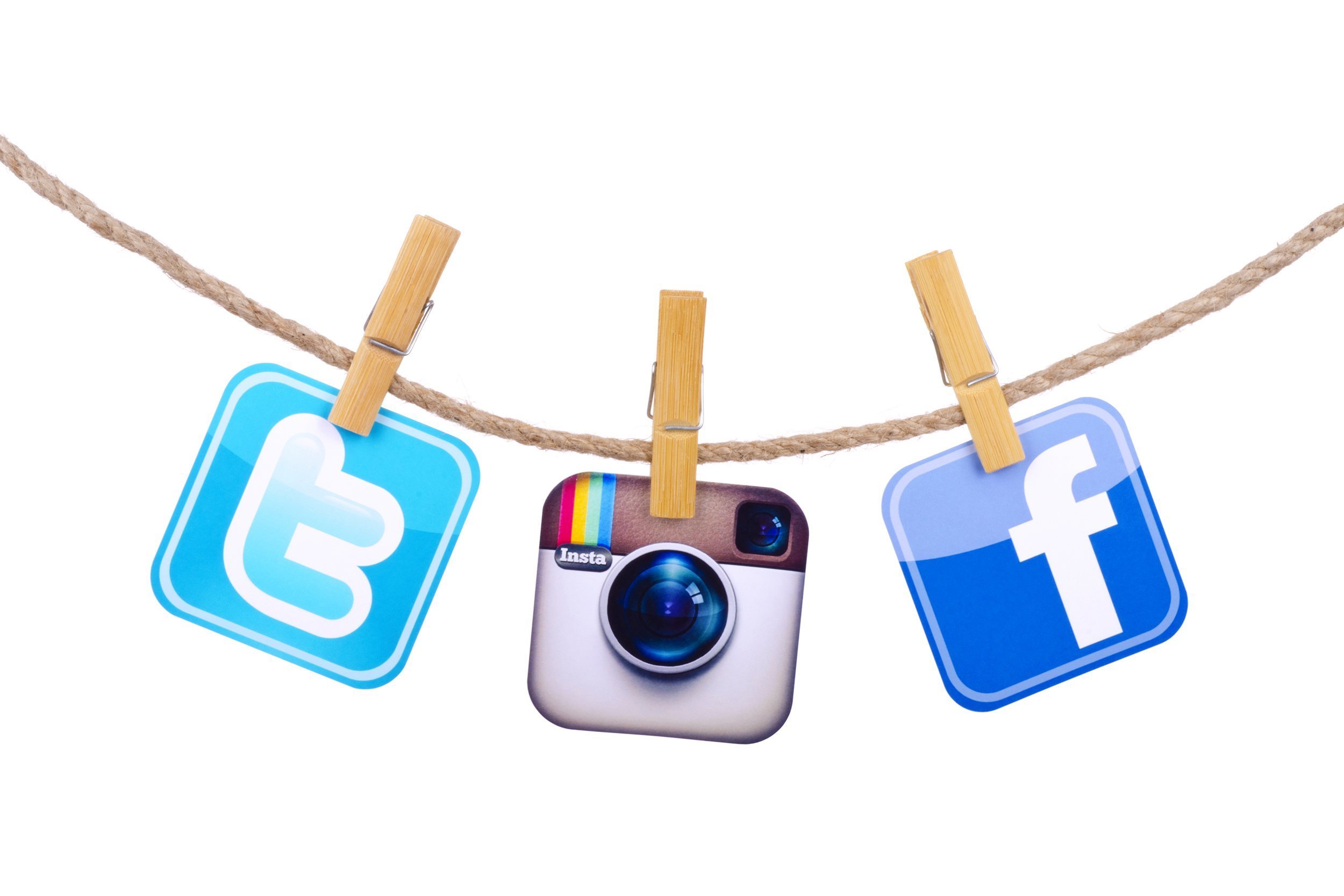 social media Facebook, Twitter, Instagram hanging on the clothesline