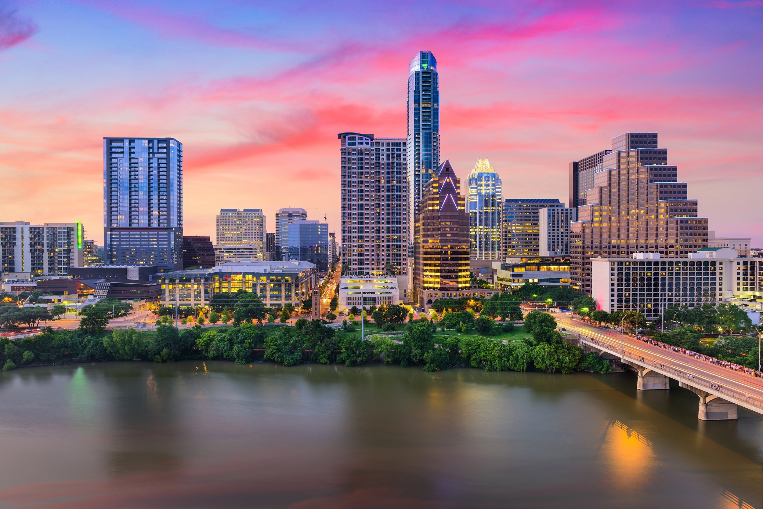 downtown skyline at twilight of Austin, Texas