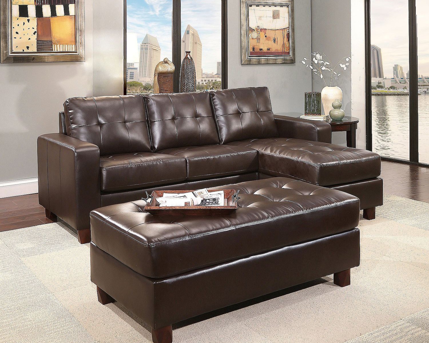 Claremont Leather Sofa with Reversible Chaise Sectional