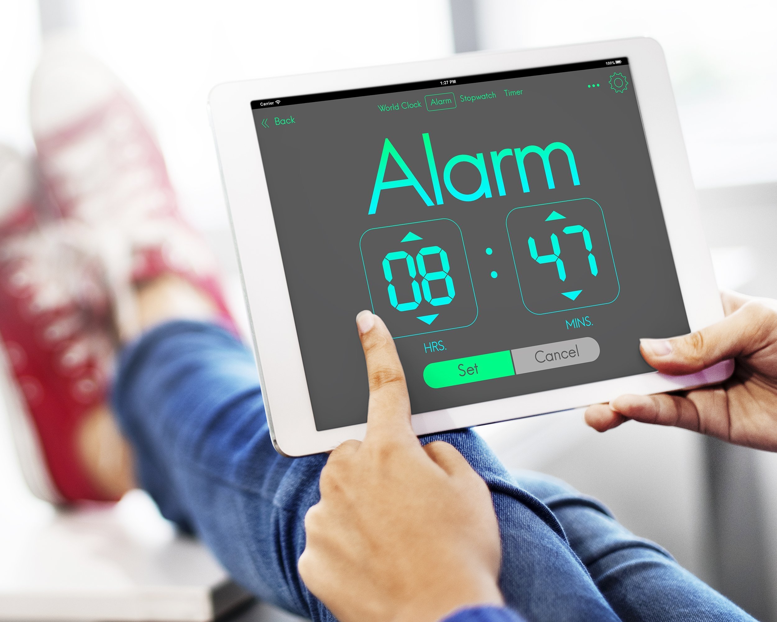 alarm clock on tablet