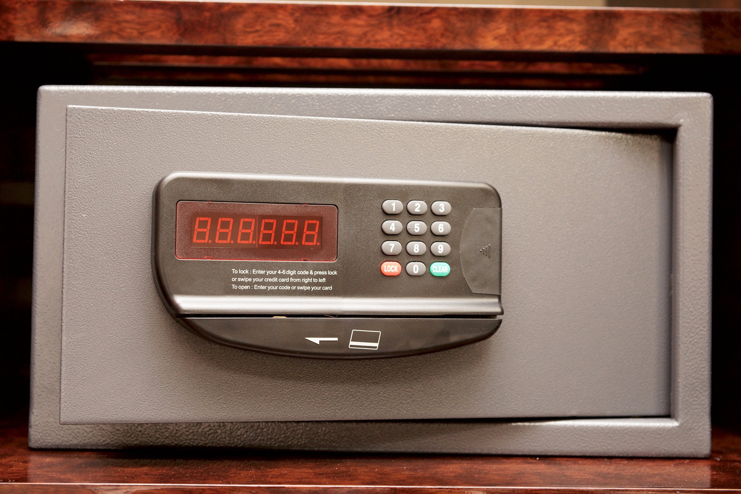 open safe in a hotel room