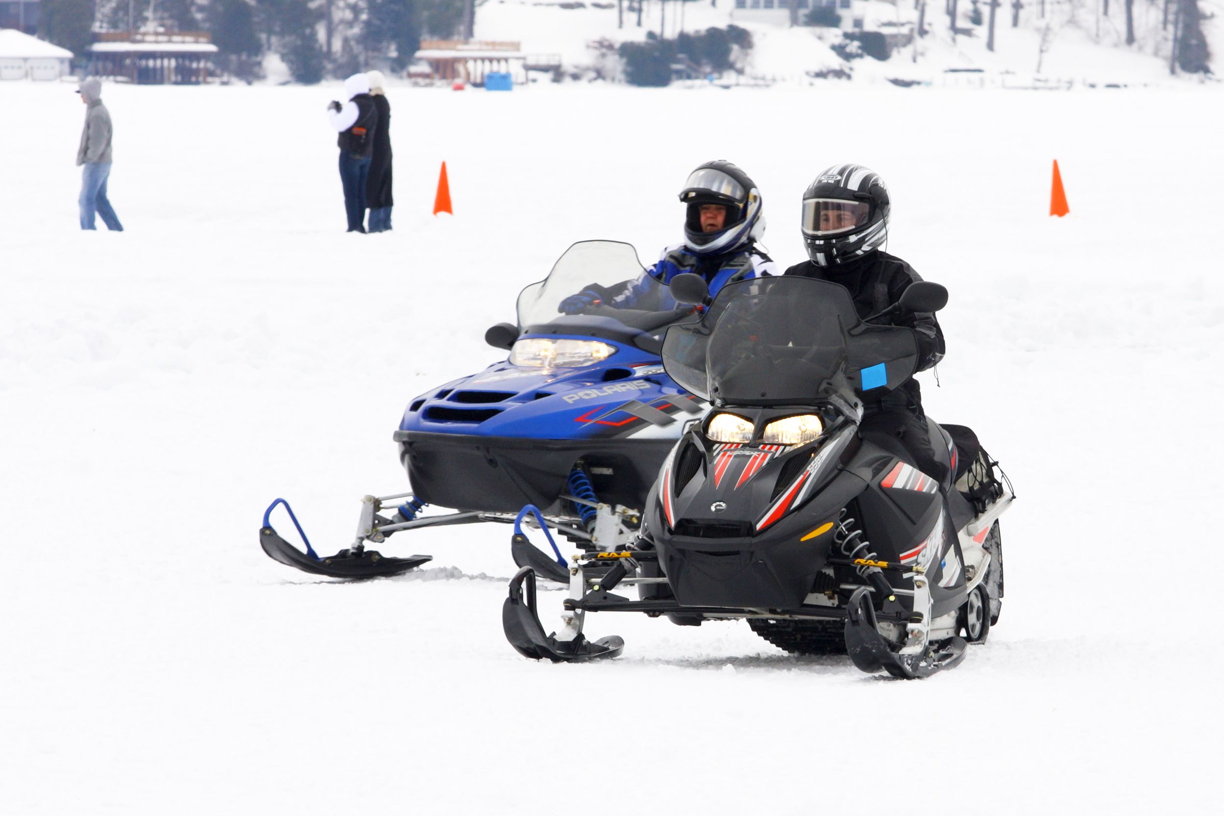 Snowmobile riders at Lake George, New York