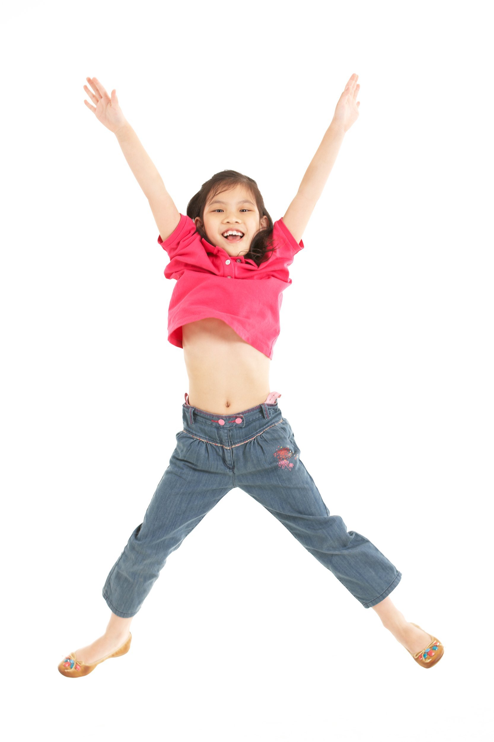 Chinese girl doing jumping jacks