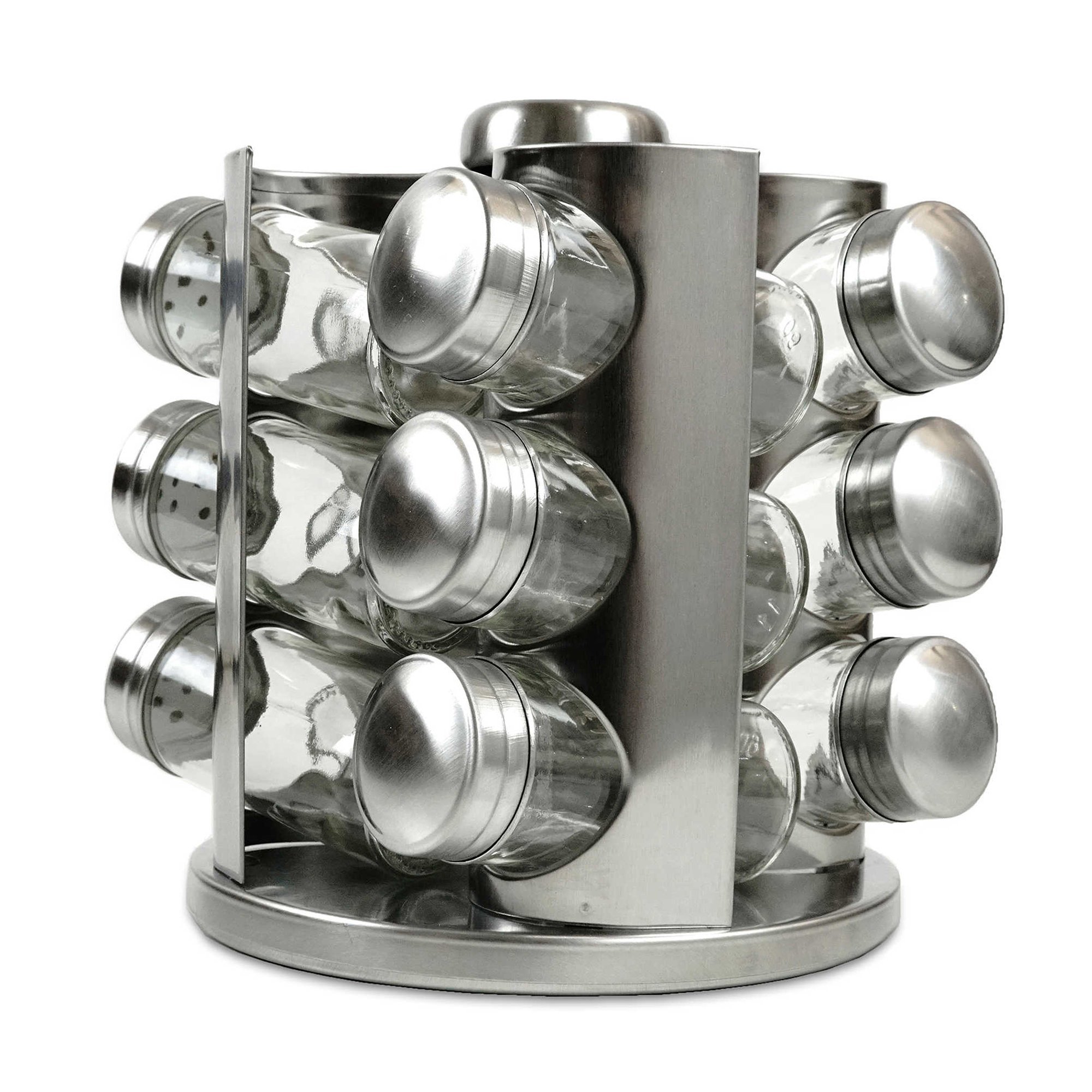 Rotating Stainless Steel Spice Rack with Glass Jars