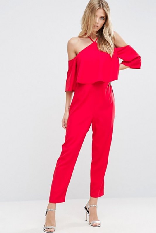 ASOS Jumpsuit with Ruffle Bardot and Halter Neck Detail
