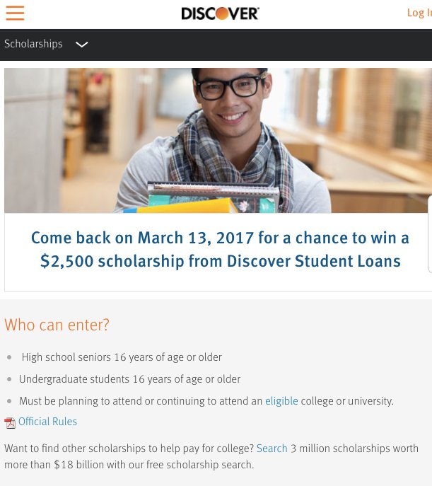 promotion for Discover card's scholarship