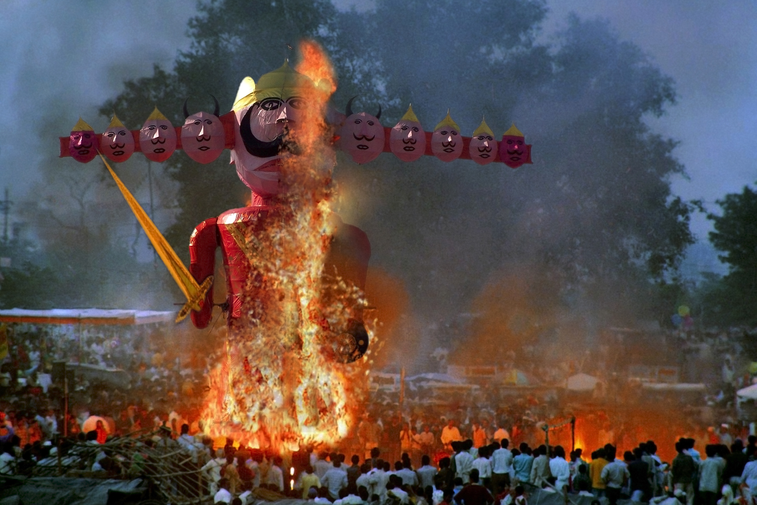 Group of people celebrating the bonfires of Dussehra