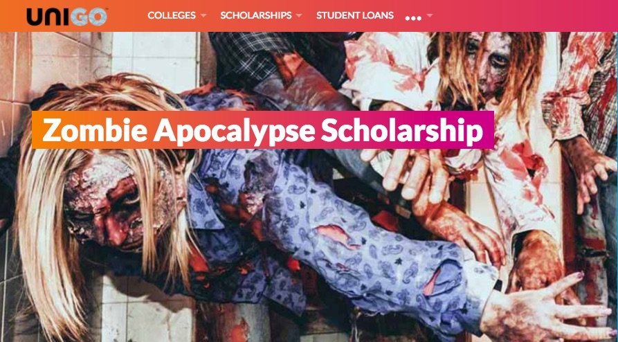 promotion for Unigo's zombie apocalypse scholarship