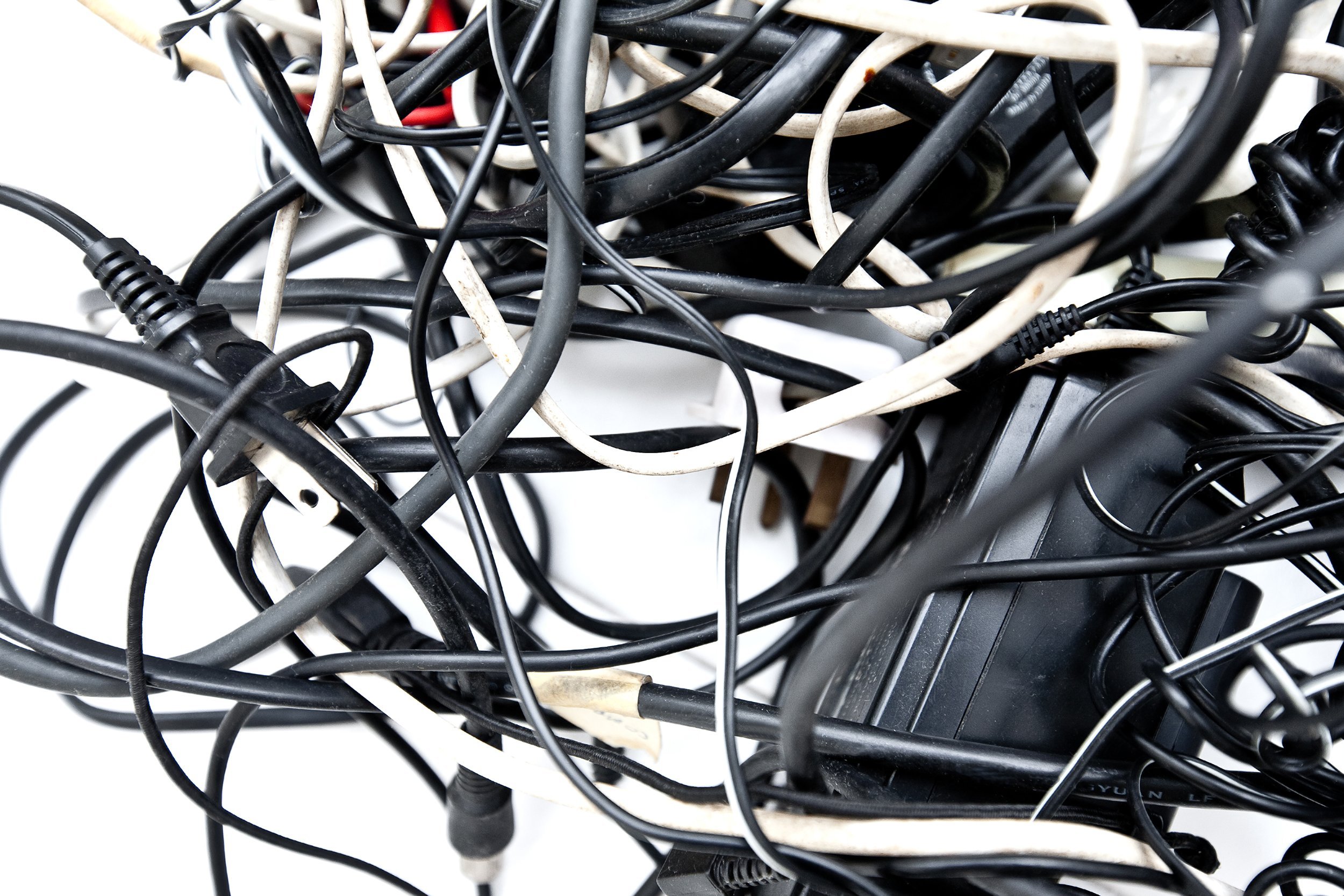 mass of tangled up wires, connections, and cables