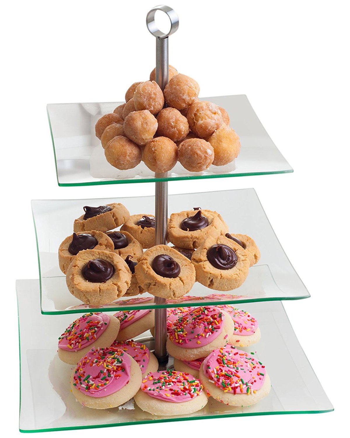 Chef Buddy 3-Tier Square Glass Buffet and Dessert Stand
