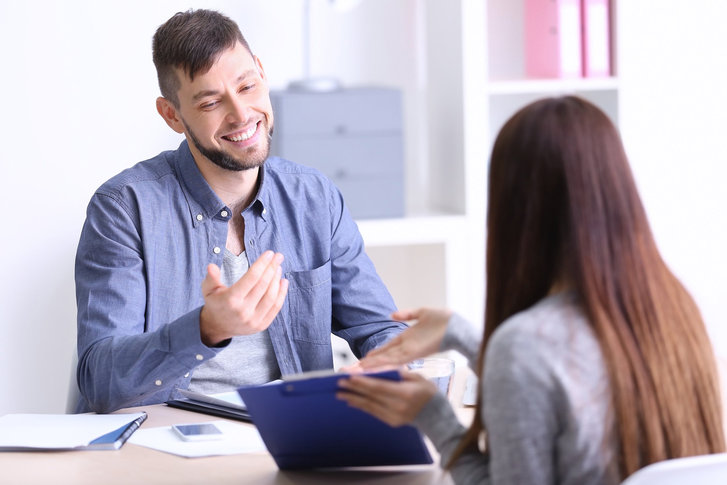 job applicant having interview in office