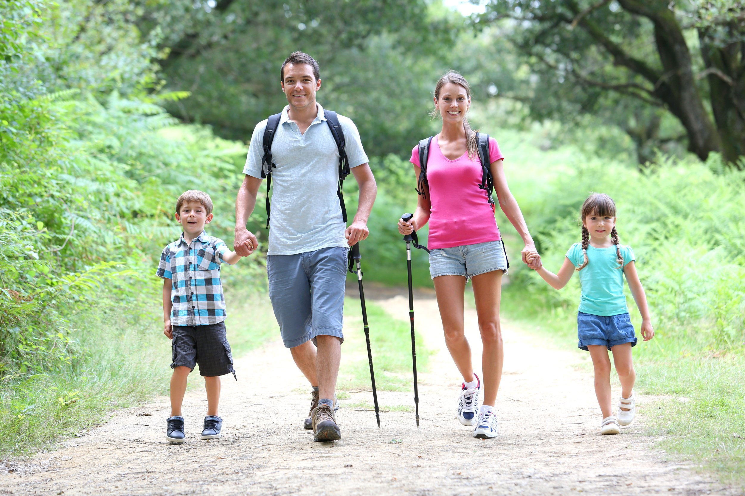 Family hiking in the countryside
