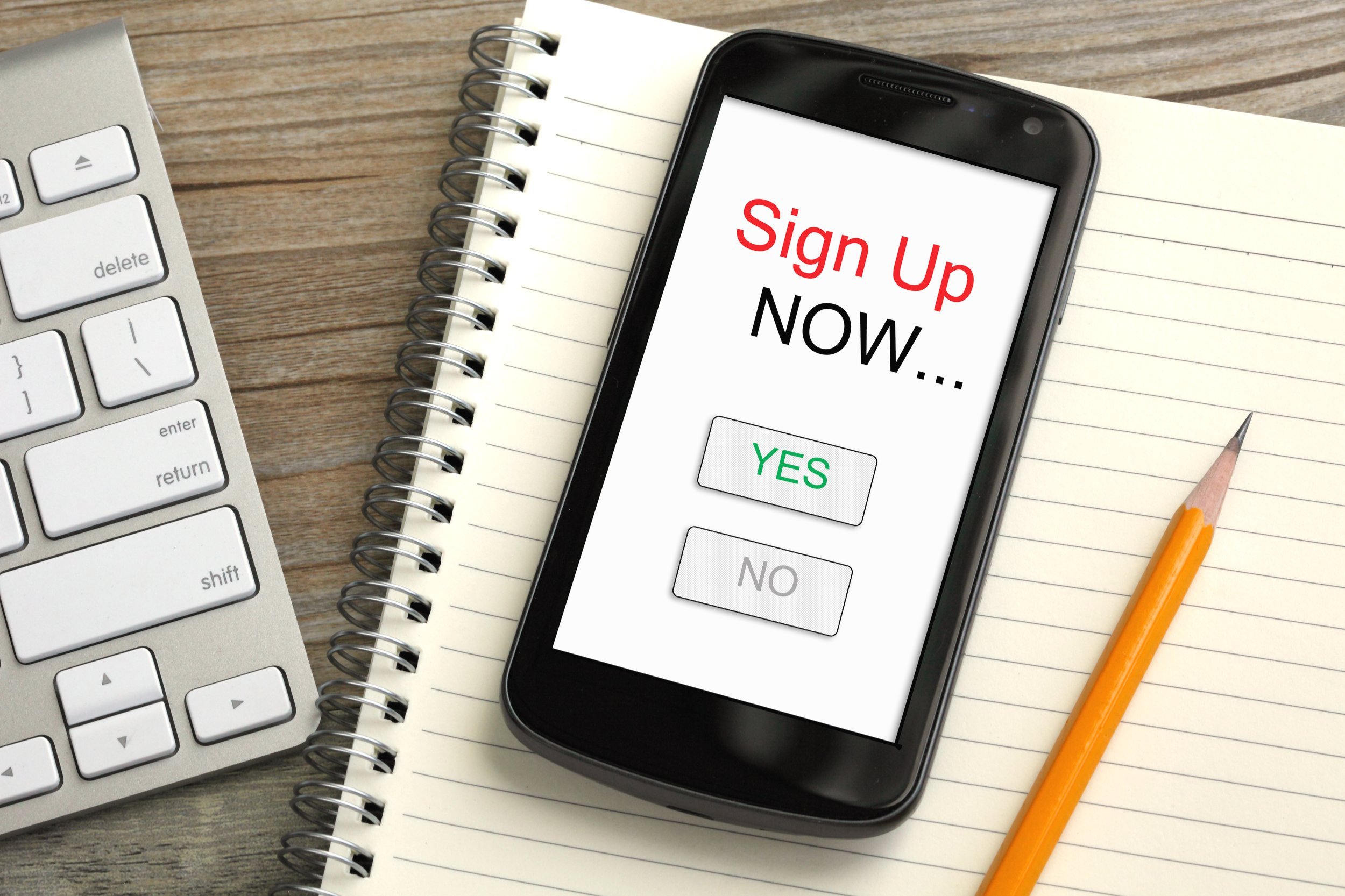 Sign up now on a mobile phone