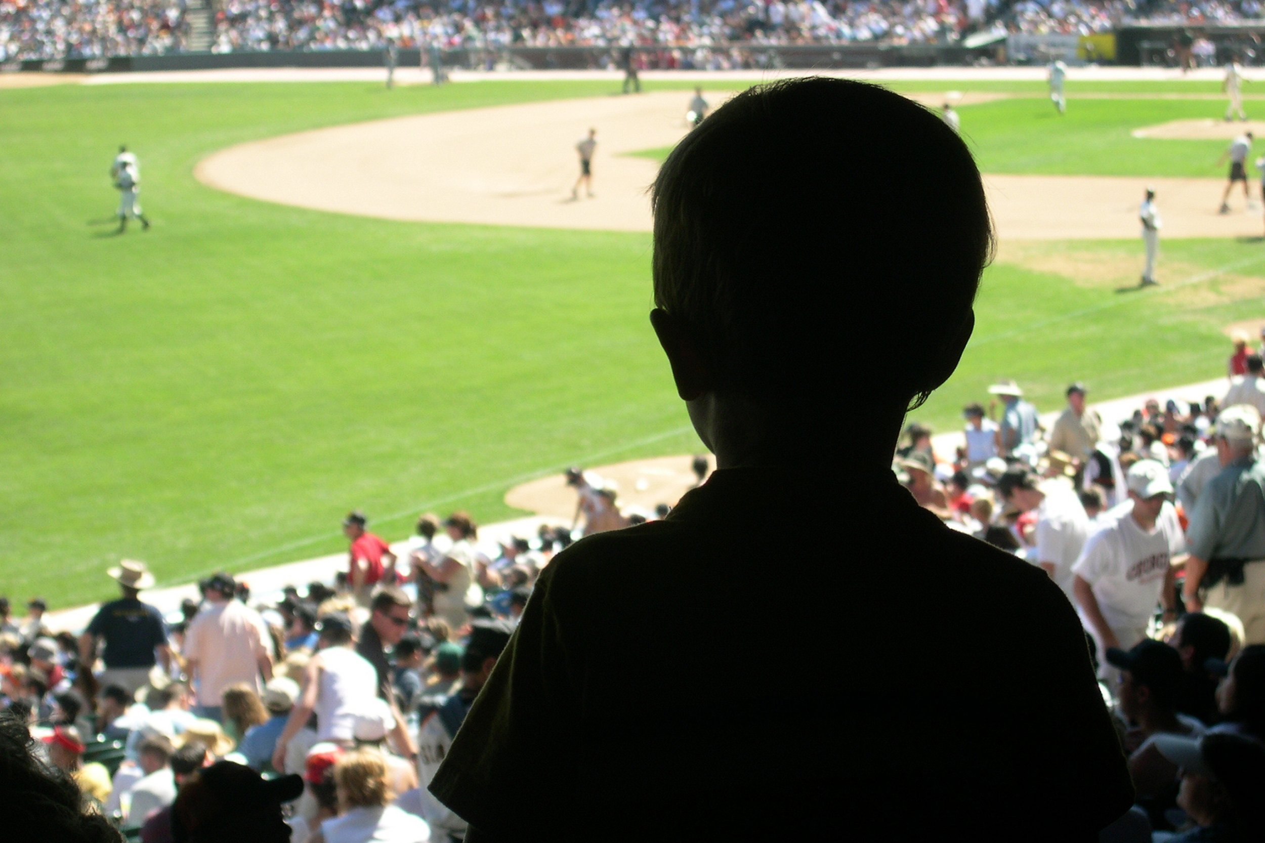 young boy watching a baseball game