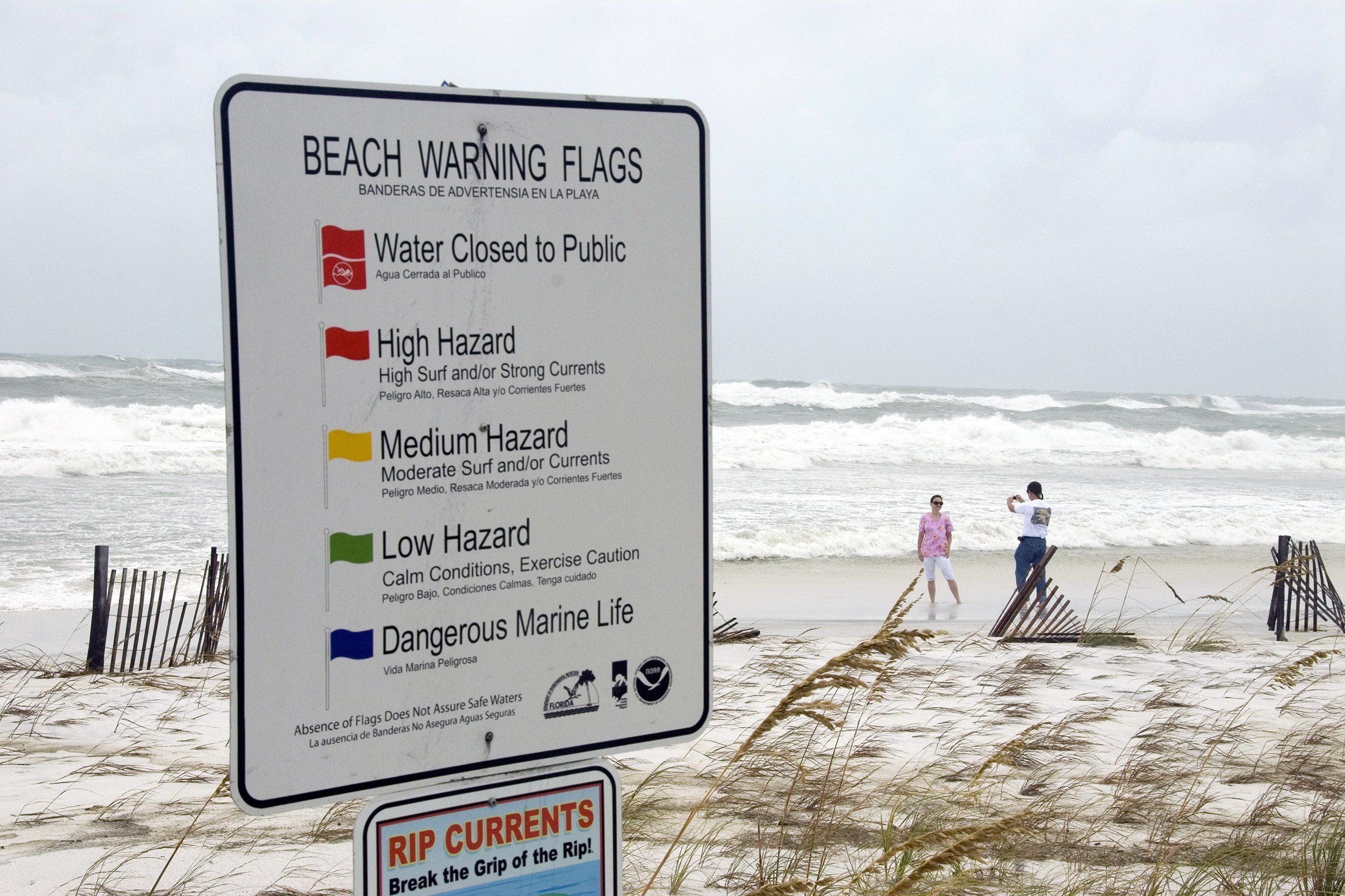 warning sign on beach in Pensacola, Florida