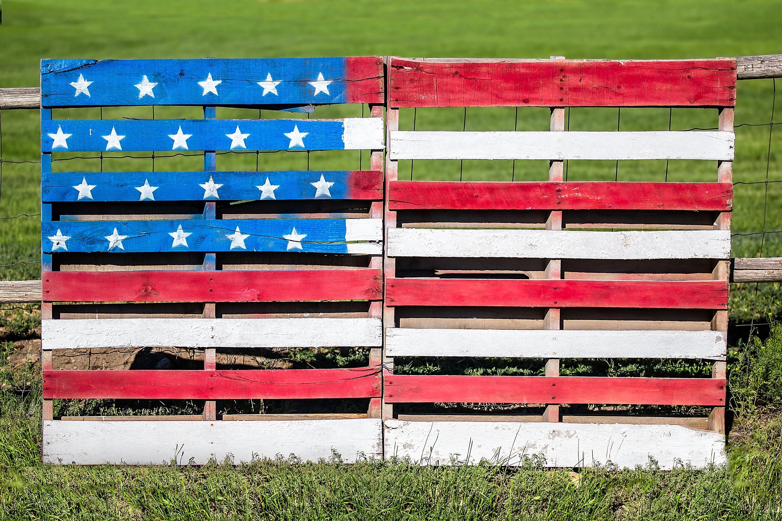 wooden pallets repurposed and painted with the American flag