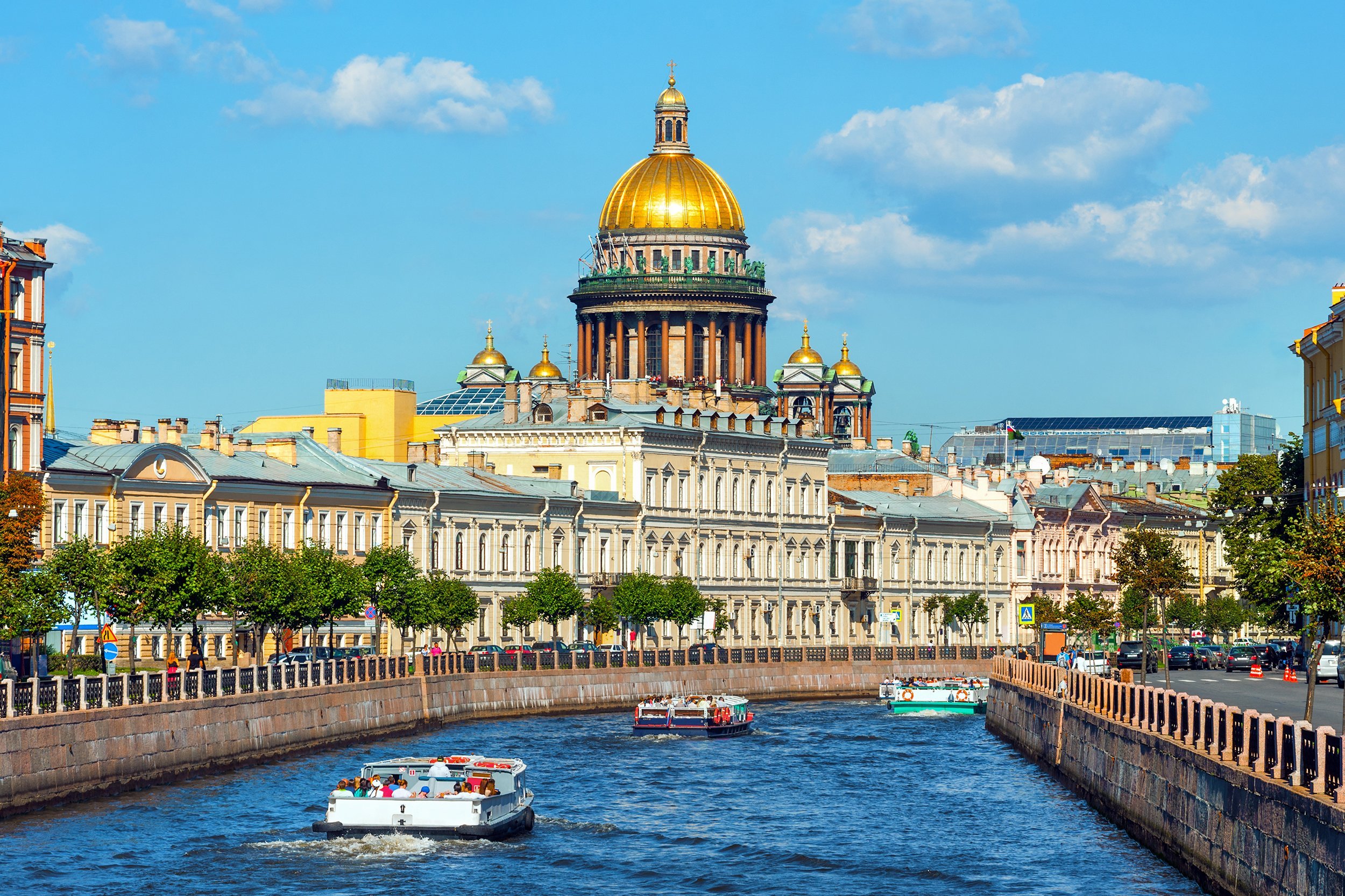 Saint Isaac Cathedral across Moyka river, St. Petersburg, Russia