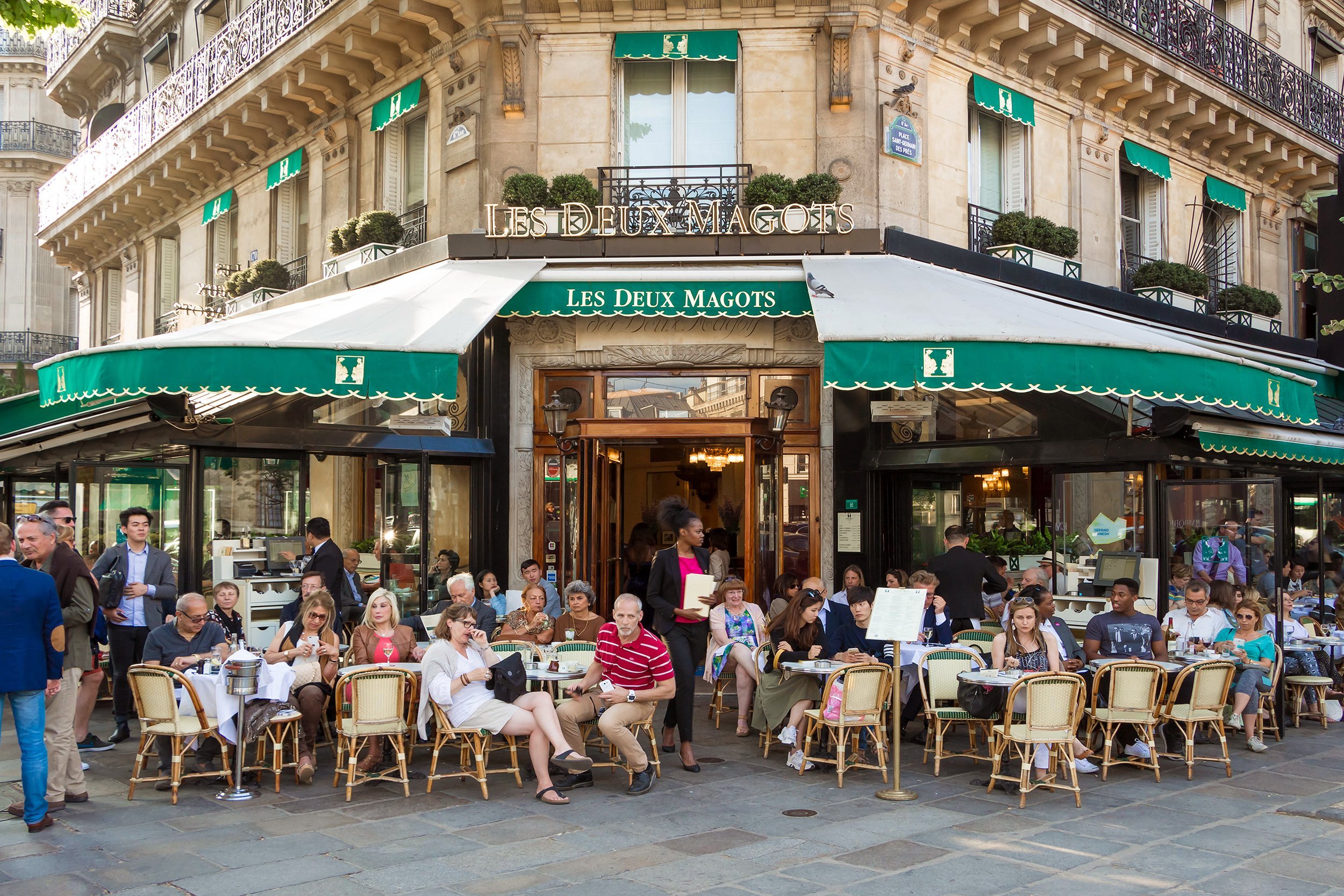 famous cafe Les Deux magots located in Paris, France
