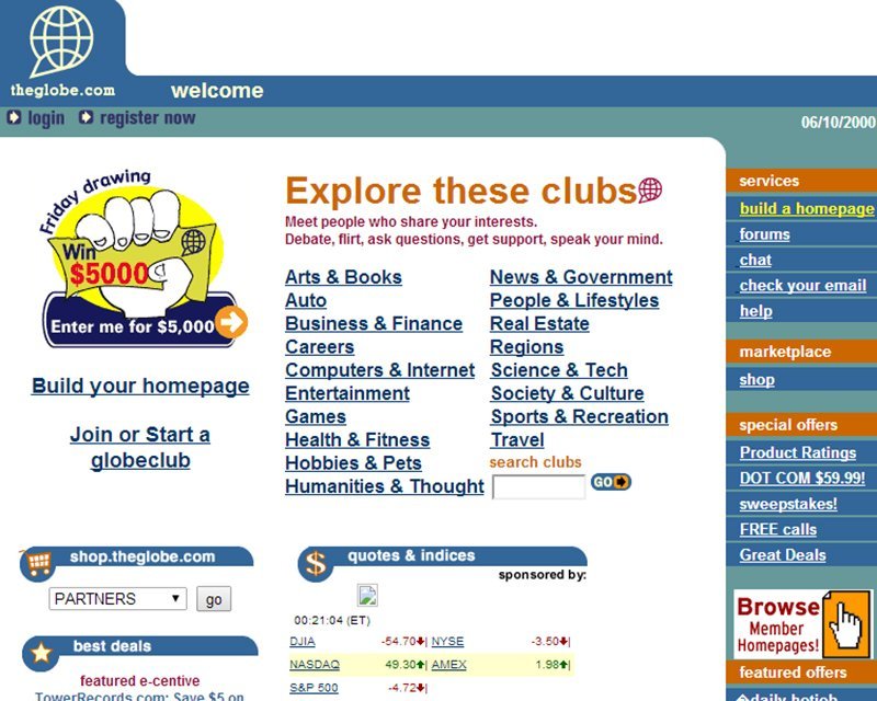 Theglobe.com homepage