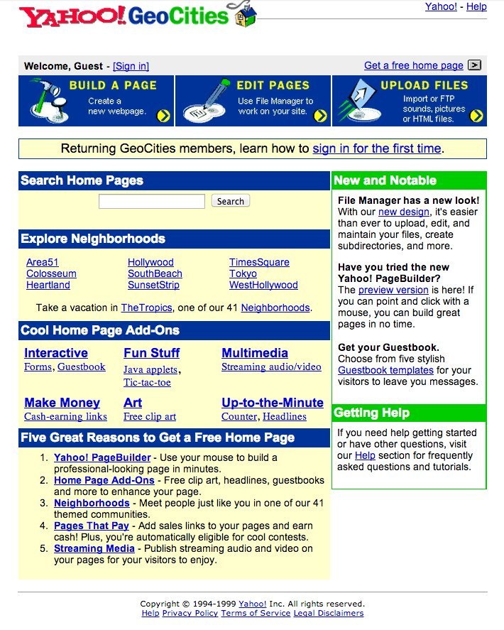 GeoCities homepage