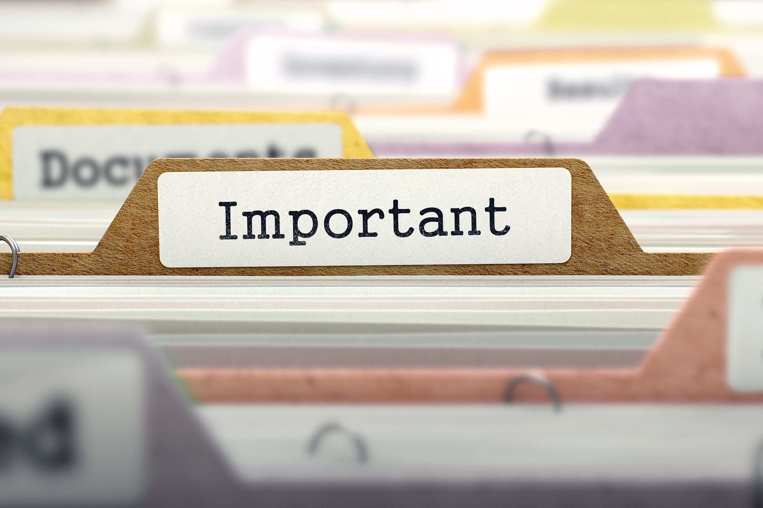 Closeup of colorful important file folders