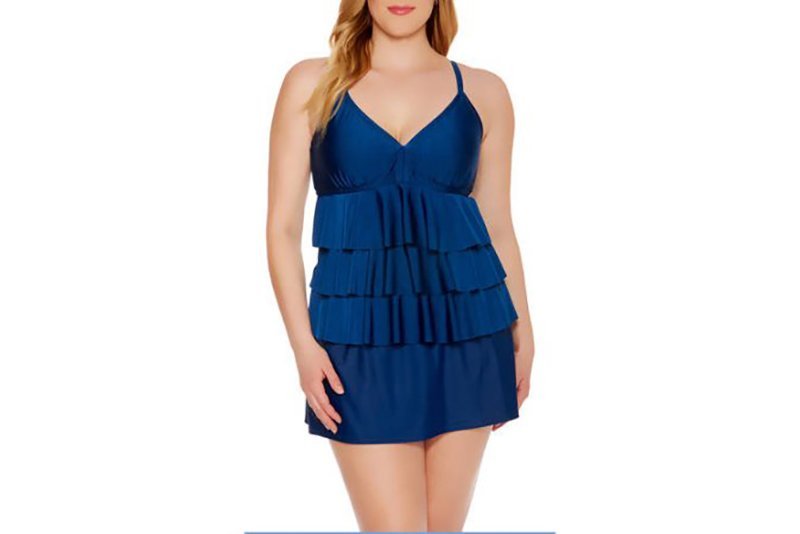 Catalina blue plus size tiered ruffle tankini