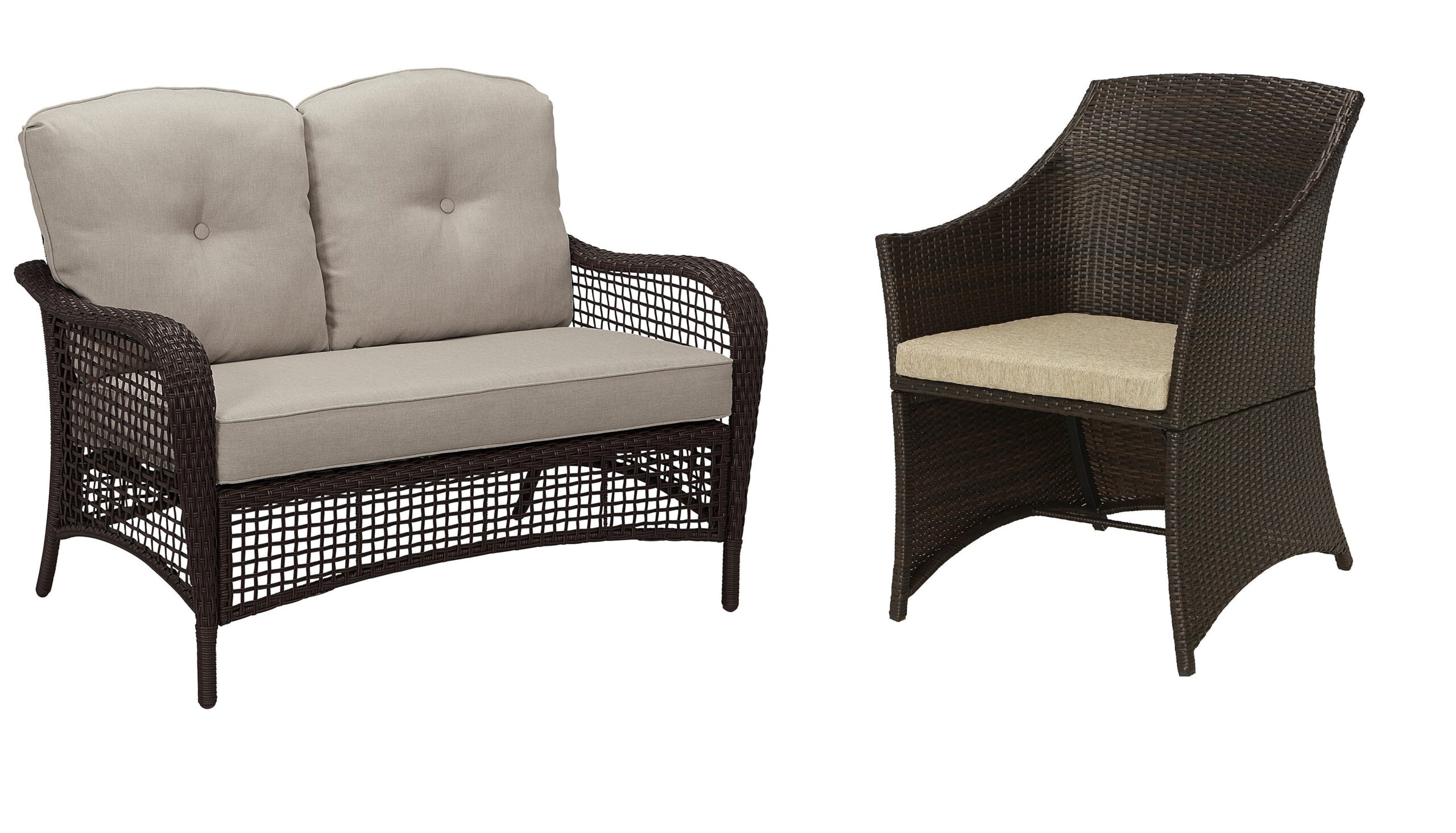 Compilation of patio furniture on white background