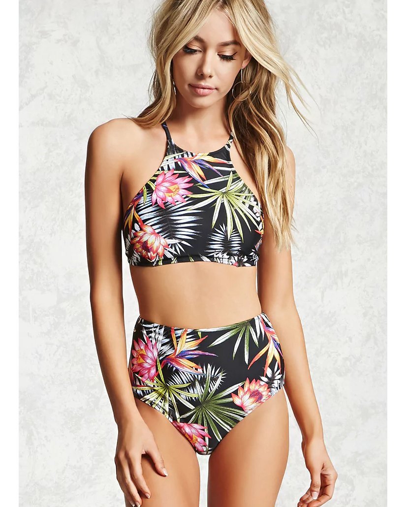 Tropical print high waisted bikini