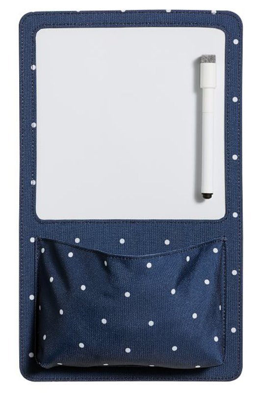 Navy and white polka-dot locker pocket