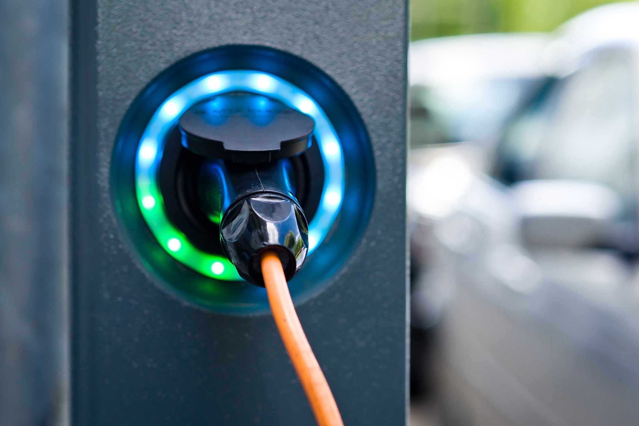 socket for electrical car battery charger with load indicator lights