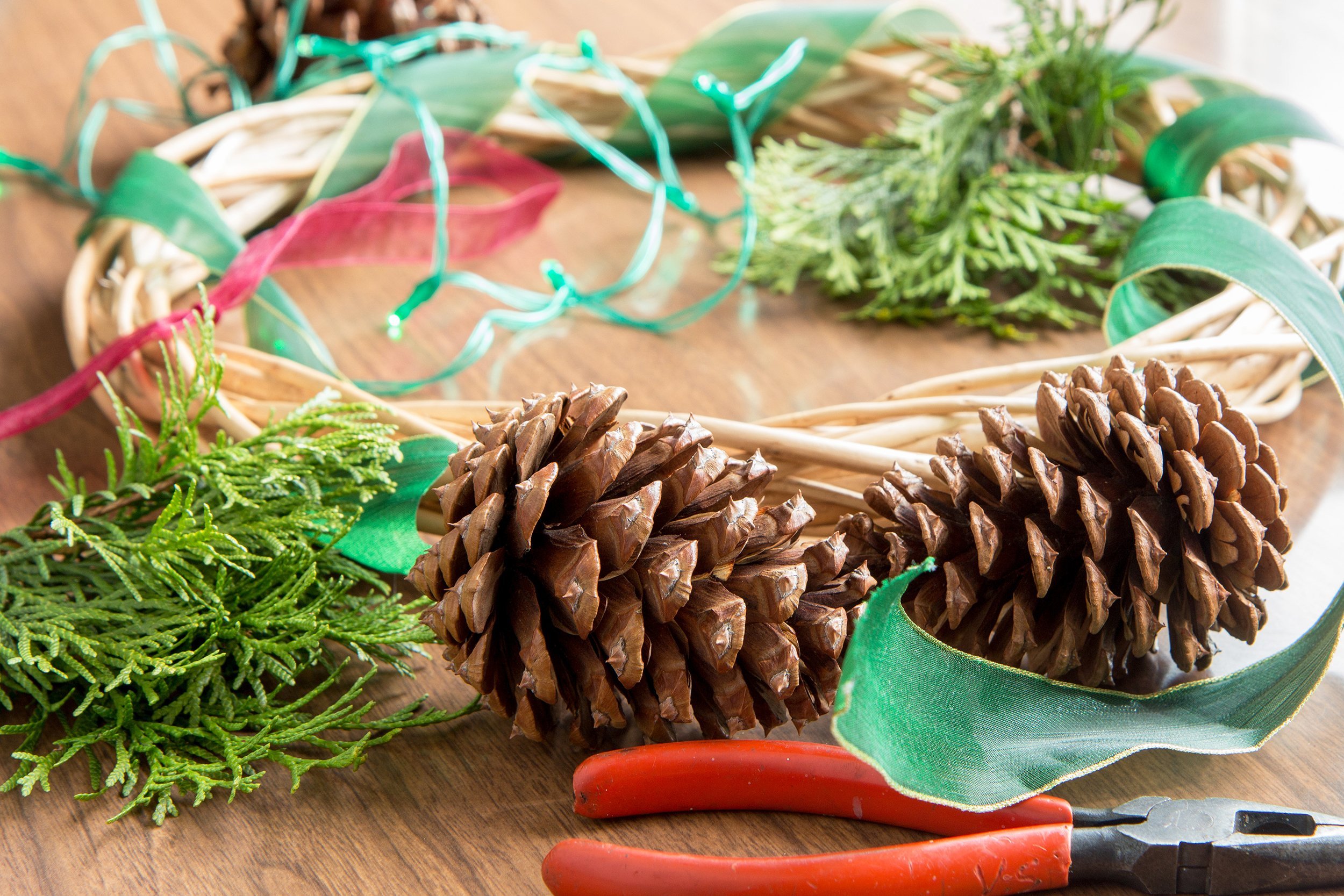 materials for making a Christmas wreath