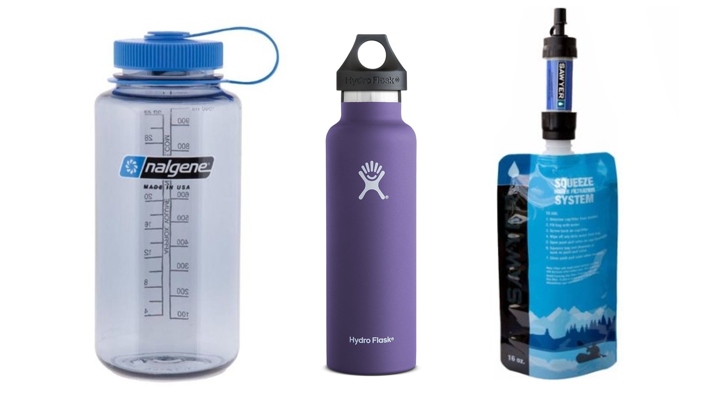 Multiple water bottles on white background